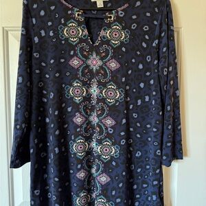 Croft & Barrow Navy and Purple Patterned Tunic